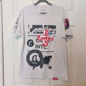 Cookies SF Mens White Graphic Skate T-Shirt Cookies Crew Intl World Map Size M